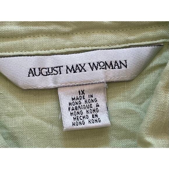 August Max Woman Light Green Linen Long Sleeve Button Down Shirt,Size 1X - Picture 6 of 11